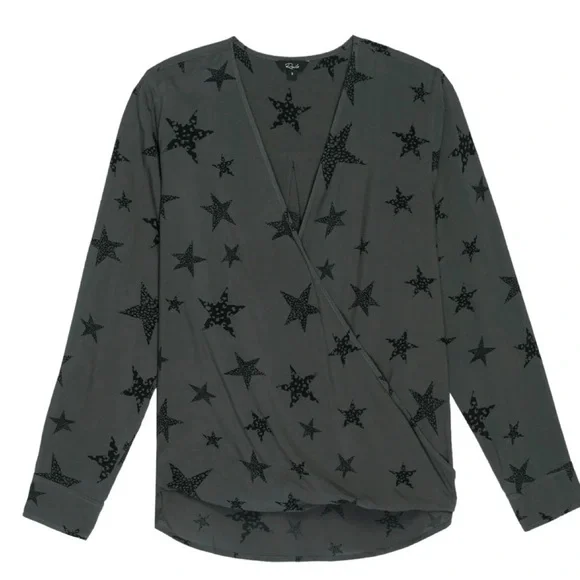 Rails Hillary Charcoal Cheetah Stars Faux Wrap Blouse Top - Picture 4 of 7